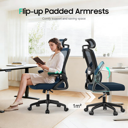 YONISEE Office Chair, Ergonomic Desk Chair -Dual Backrest Design with 2D Lumbar Support & Adjustable Headrest. Swivel Computer Chair with Flip-up