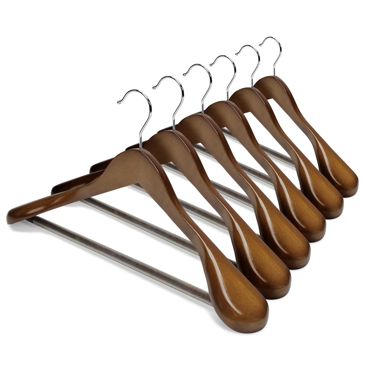 HOUSE DAY Wooden Hangers for Clothes,6pcs Heavy Duty Coat Hangers Walnut Wood for Suit,Clothes Hanger for Adult