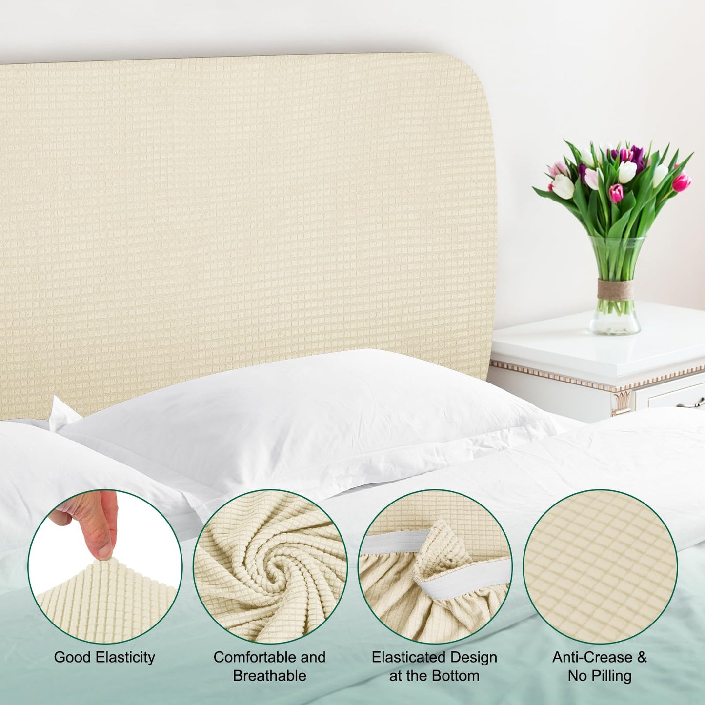 Sourcing Map Bed Headboard Slipcover, 1.5m Stretch Cover Dustproof Protector, Jacquard Furniture Cover for 1.4-1.7m Headboard, Yellow