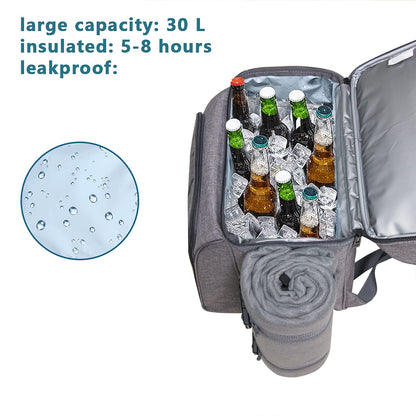 Hap Tim Picnic Basket Backpack for 2 Person with 2 Insulated Cooler Compartment, Wine Holder, Fleece Blanket, Cutlery Set,Perfect for Beach, Hiking,