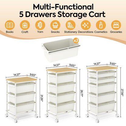 KINGBOARD 3 Drawers Storage Trolley on Wheels, White