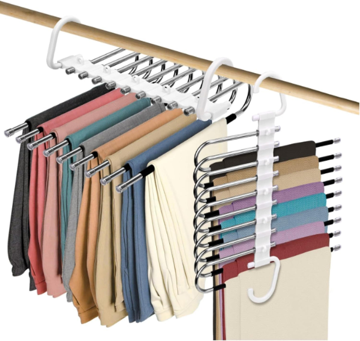 Trrcylp 2pack 9 Layer Collapsible Pants Hangers Space Saving Pants Hangers Multifunctional Pants Rack Hanger for Wardrobe Trousers Scarf Jeans Black