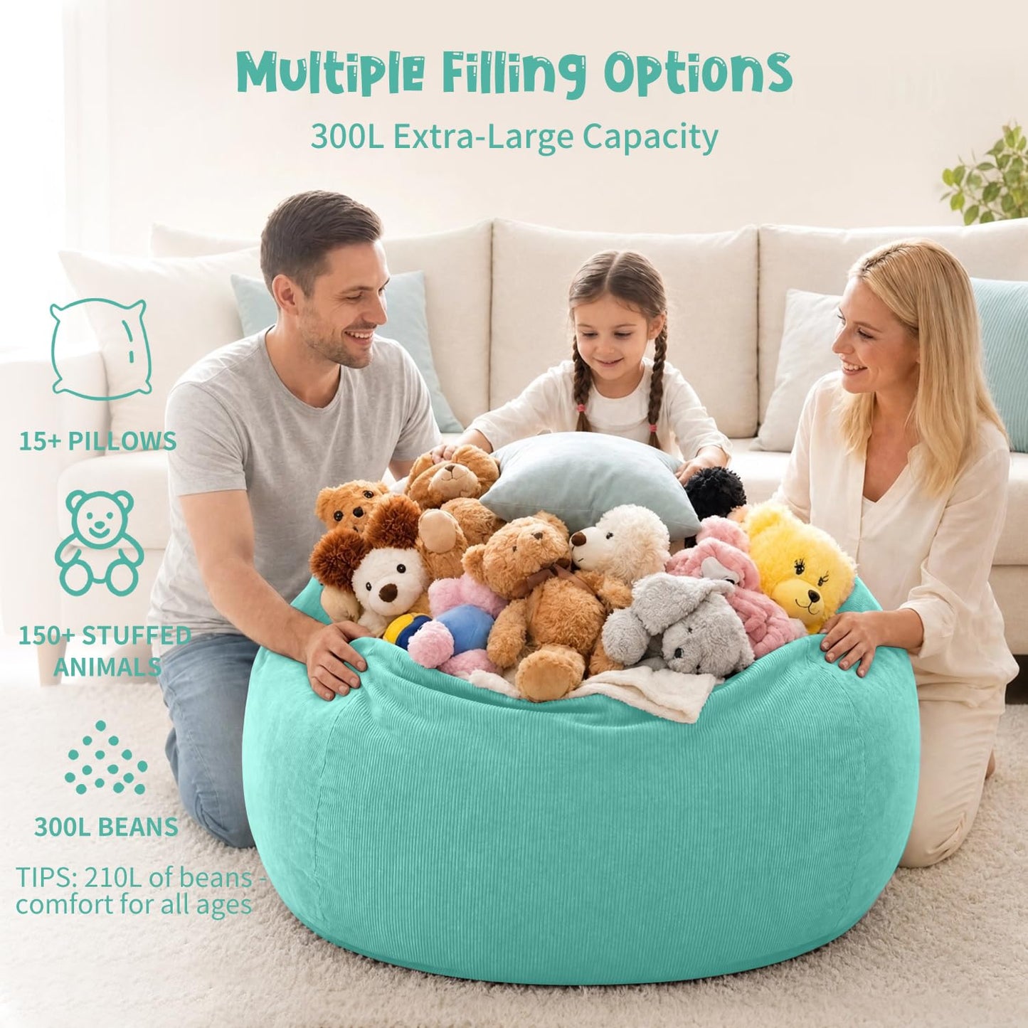 Nobildonna 3 ft Bean Bag Chair Cover (No Filler) for Adults and Kids 300L Extra Large Stuffed Animal Storage Bean Bag Washable Soft Premium Corduroy