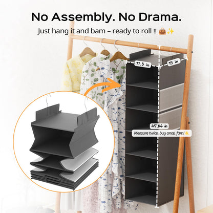 Extra Deep Hanging Storage with 6 Shelves and Large Mesh Pockets, Durable, Heavy-Duty Wardrobe Storage Organiser