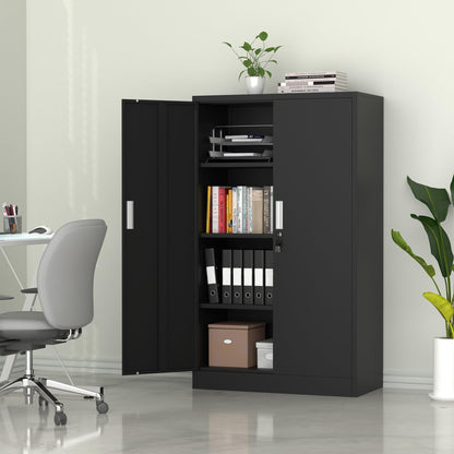 iJINGUR Metal Storage Cupboard with Locking Doors and 3 Adjustable Shelves, Lockable Steel Storage Cabinet for Home Office Garage Kitchen Pantry
