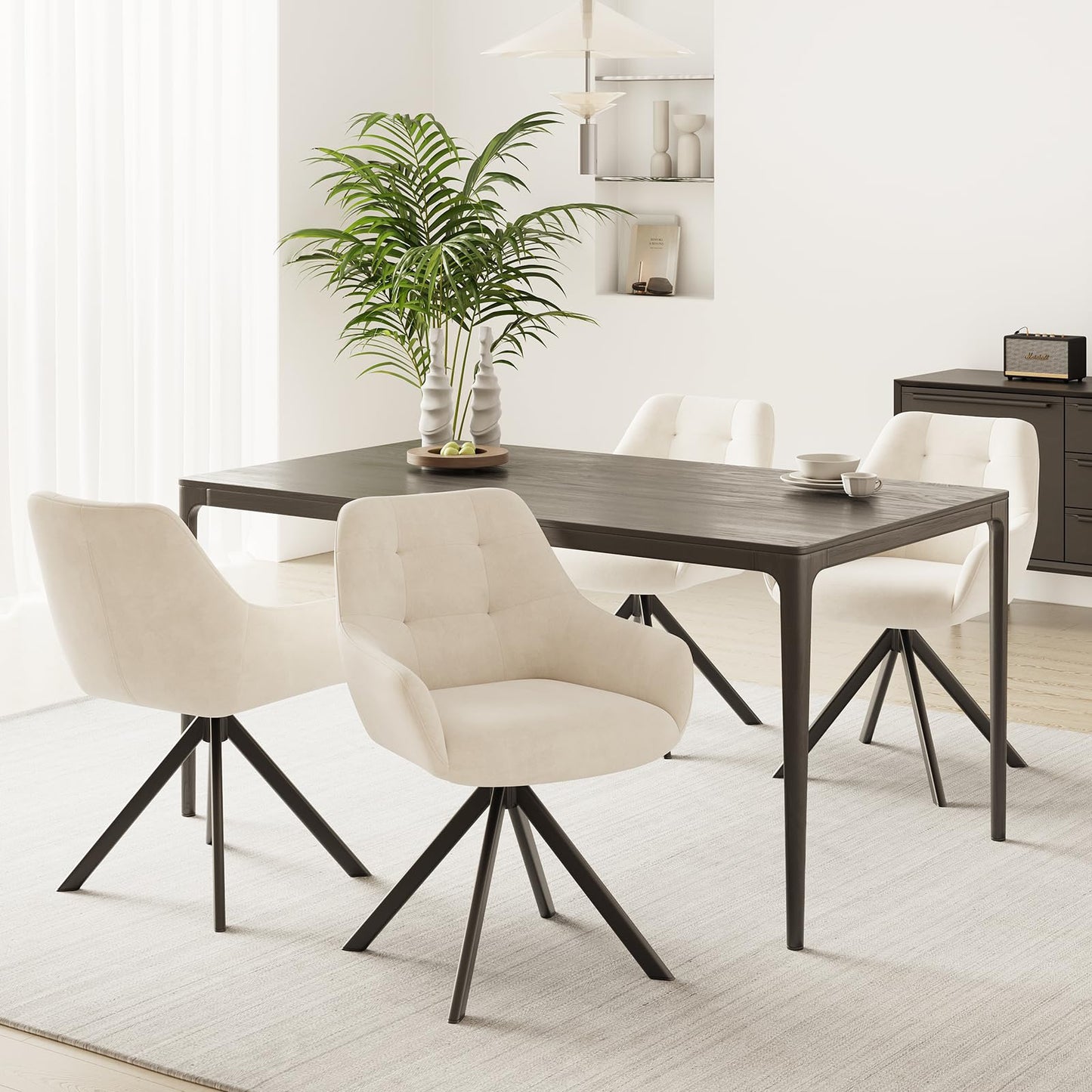 COLAMY 360° Swivel Dining Chairs Set of 4 with Sturdy Metal Base – Luxury Velvet Upholstered Kitchen Chairs with Thick Padded Seat