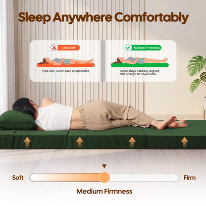 MeMoreCool Single Folding Sofa Bed, Convertible Boneless Couch, Green