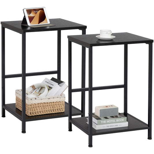 AMHANCIBLE Side Tables Set of 2, 2-Tier Sofa Side Tables, Bedside Tables with Steel Frames, Coffee Table, Small End Table for Small Spaces, Modern