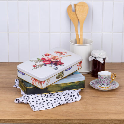NOTIQUE Tin Metal Tin with Lid, Nostalgic Art Tin Box, Biscuit Tin, Storage Jar for Small Items - Collection Herbarium (Flower Language)