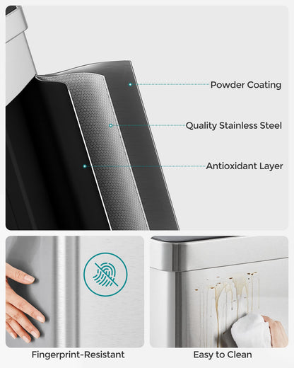 SONGMICS Kitchen Bin, 2 x 30L Stainless Steel Pedal Rubbish Bin with 15 Trash Bags, Recycling and Waste, with Plastic Inner Buckets, Lid, Soft