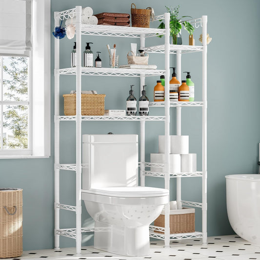 Wooruy Over The Toilet Storage with 7 Adjustable Shelves,Over Toilet Storage Unit,Bathroom Space Saver Organizer,Corner Storage Stand Racks for Washer
