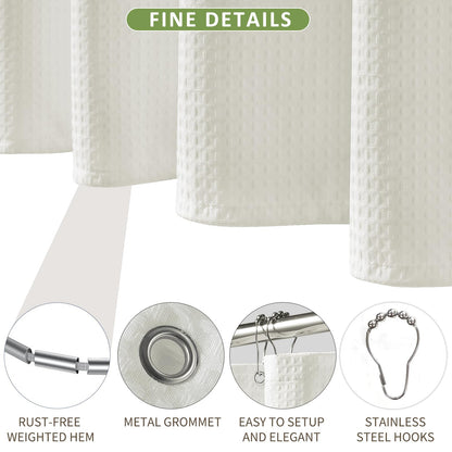 FY&XZH Heavy-Duty Waffle Weave Shower Curtain with Stainless Steel Hooks, Thick Fabric for Bathroom, Hotel, Spa & Salon-183 x 214cm (Beige)
