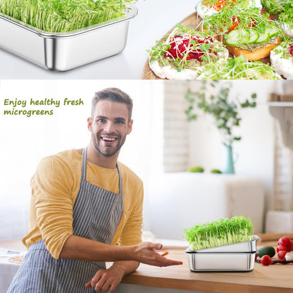 FANHAO 2-Pack Sprouting Tray Kit, Stainless Steel Soil-Free Cultivation Germination Tray, Healthy Wheatgrass Grower Sprouting Container Kit Nursery