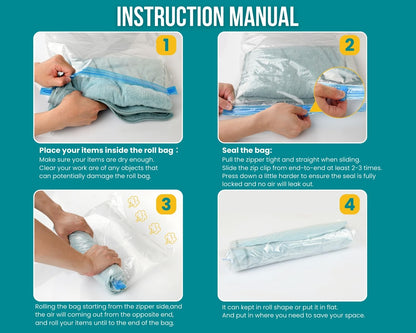 ds. distinctive style Compression Bags Vacuum Storage Bags Hand Rolled Storage Vacuum Seal Bags for Clothing Space Saver Bags 6 Pack