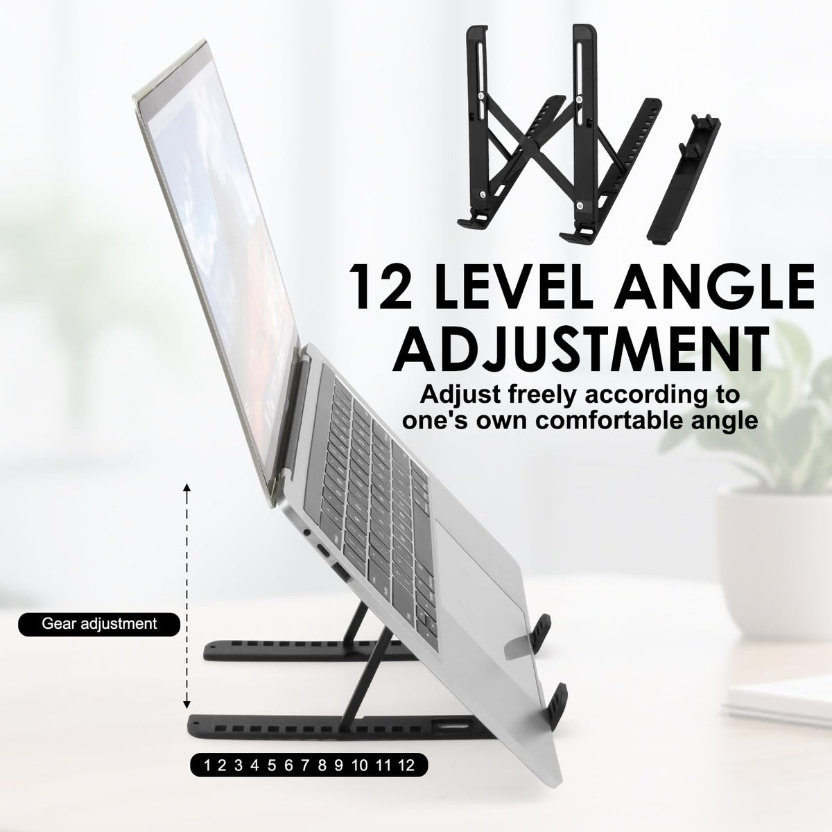 pawpoem Laptop Stand for Desk, Adjustable Laptop Riser, 12 Height Levels Portable, Foldable Notebook Stand
