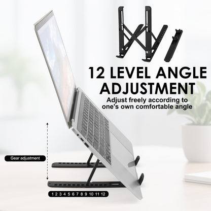 pawpoem Laptop Stand for Desk, Adjustable Laptop Riser, 12 Height Levels Portable, Foldable Notebook Stand