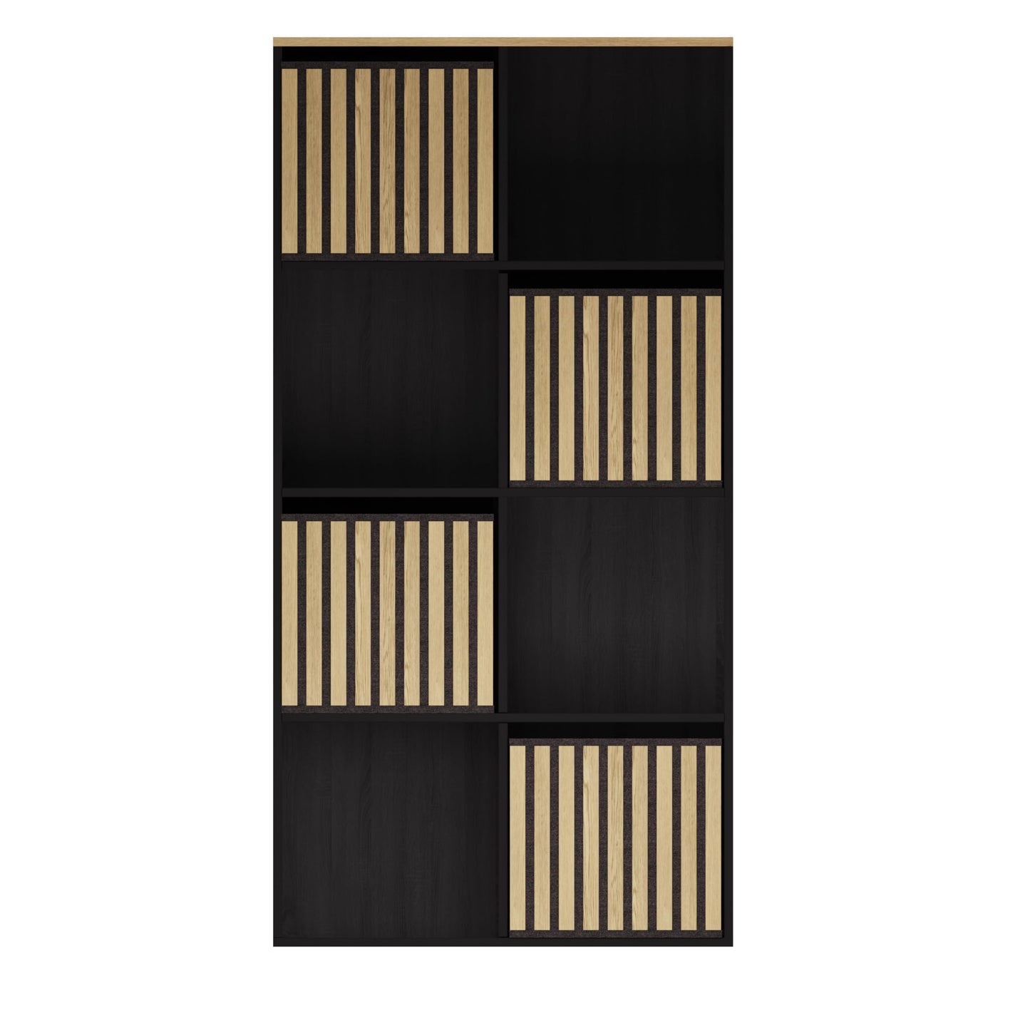 GFW Kube Storage Unit with Open & Hidden Storage, Black & Oak Effect Shelving Unit for Living Room, Bedroom or Office
