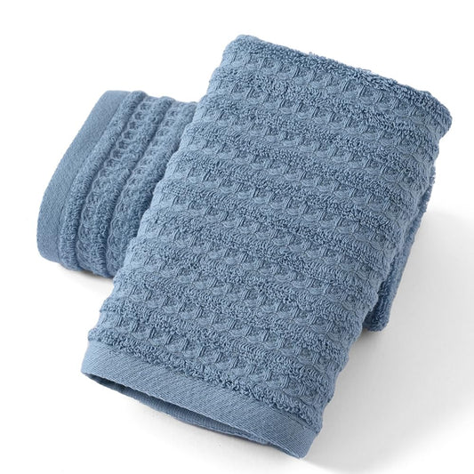 sense gnosis Blue Hand Towel Set of 2 Ultra Soft 100% Cotton Waffle Terry Striped Absorbent Lightweight Fast Drying Decorative Hand Towels for