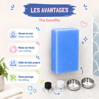 EHOP Set of 4 Magnetic Wall Soap Dishes Made in France – Magnetic Soap Dish without Drilling, Wall Mount Suction Cup, Bathroom Organizer for Bathroom
