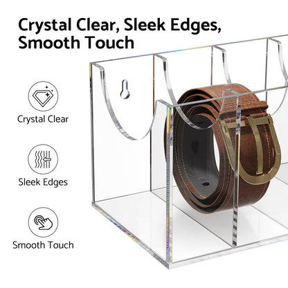 FEMELI Acrylic 7 Compartment Belt Organizer, Clear Belt Display Case for Closet Tie and Bow Tie