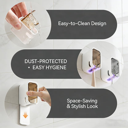 4pc Wall Mount Toothbrush Holder with Lid Self Adhesive, No Drill