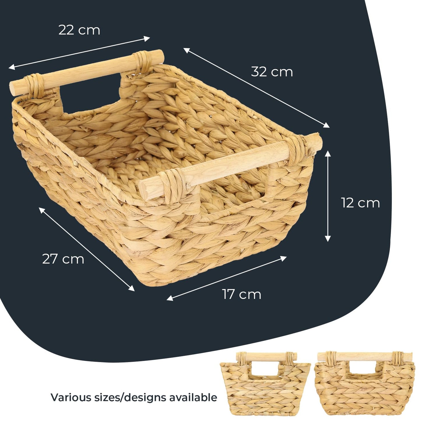 HMF Storage basket woven from water hyacinth, decorative basket with wooden handles for storage in the bathroom, living room, kitchen