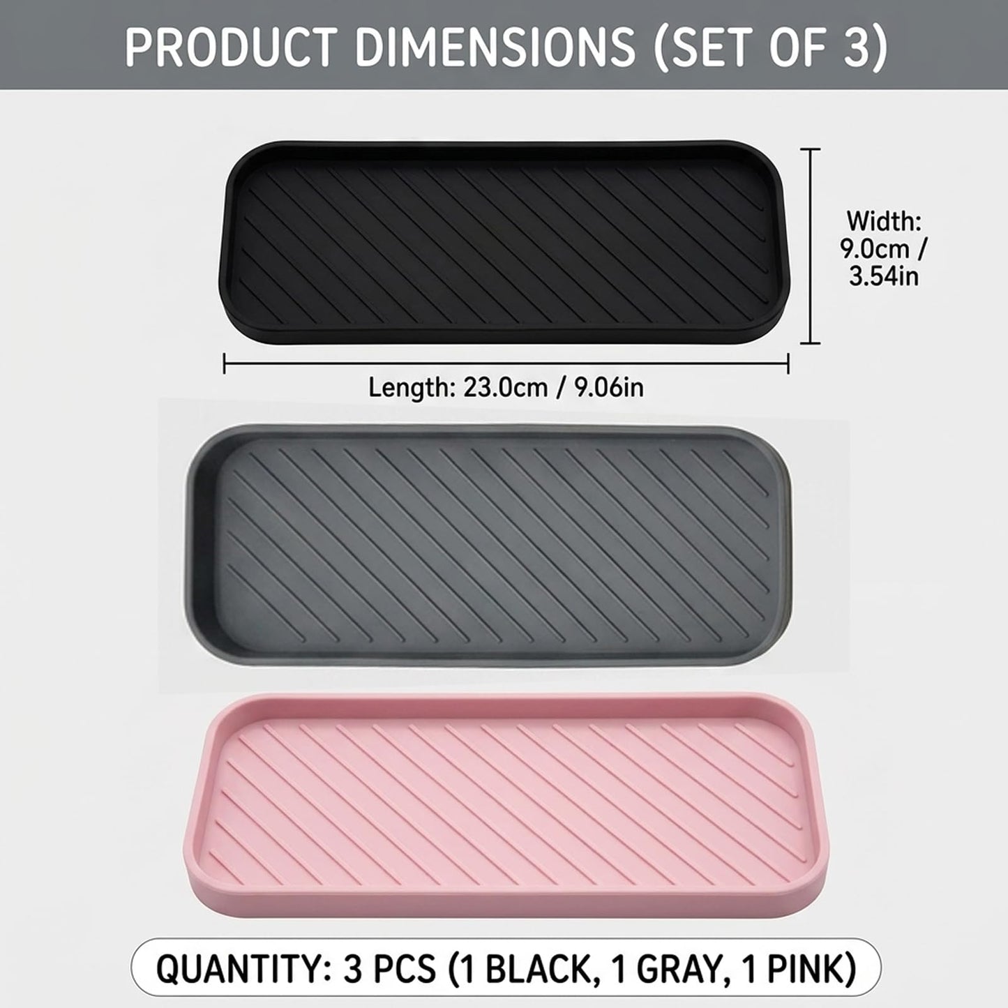 3pcs Sink Tray, Multi-Use Sponge Holder for Kitchen and Bathroom Countertops, Non-Slip Soap Dish, Tray and Utensil Organiser