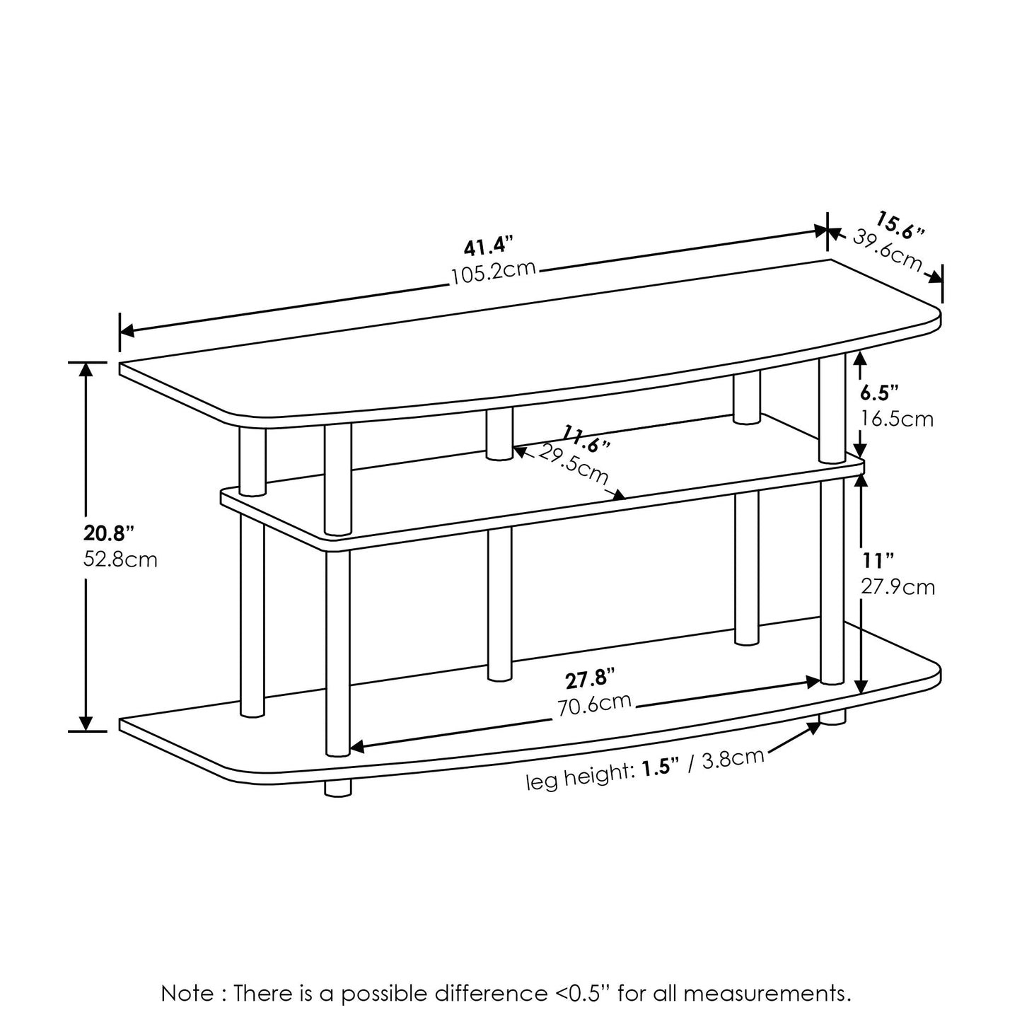 Furinno TURN-N-TUBE TV Stand, 3-Tier Entertainment Center,TV Console for TV up to 46 Inch, for Living Room, Bedroom, Black Oak