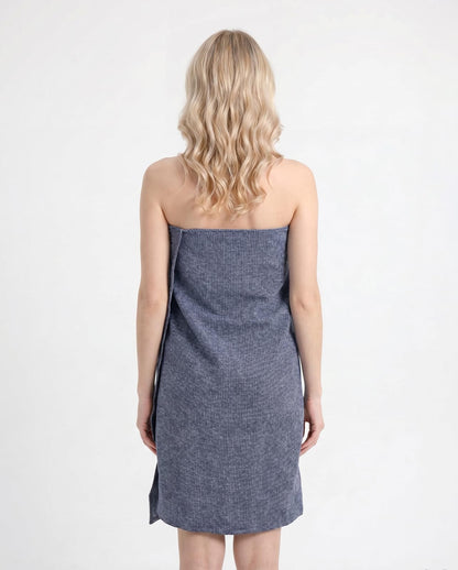 HSOFTIFY 100% Pure Linen Waffle Weave Bath Towel with Hanging Loop, Blue