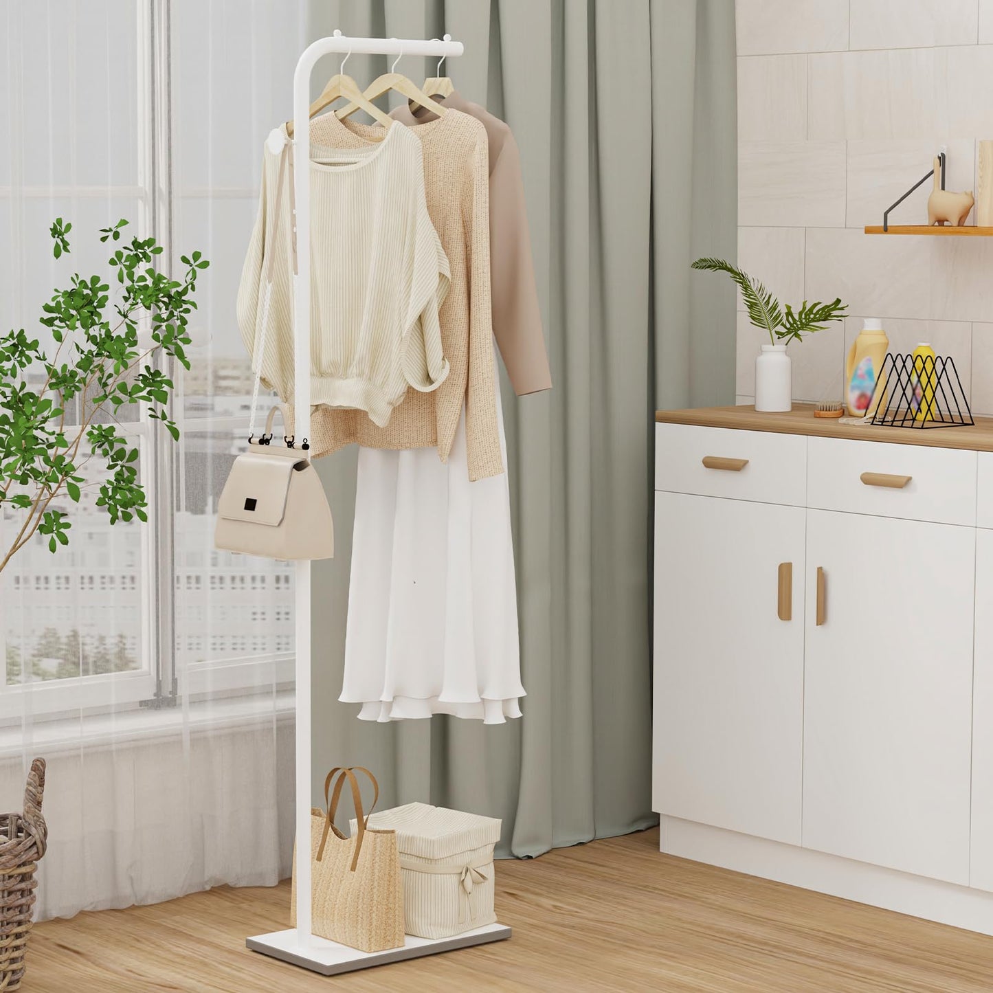 OUTBROS Small Clothes Rail - 180cm Coat Stand White