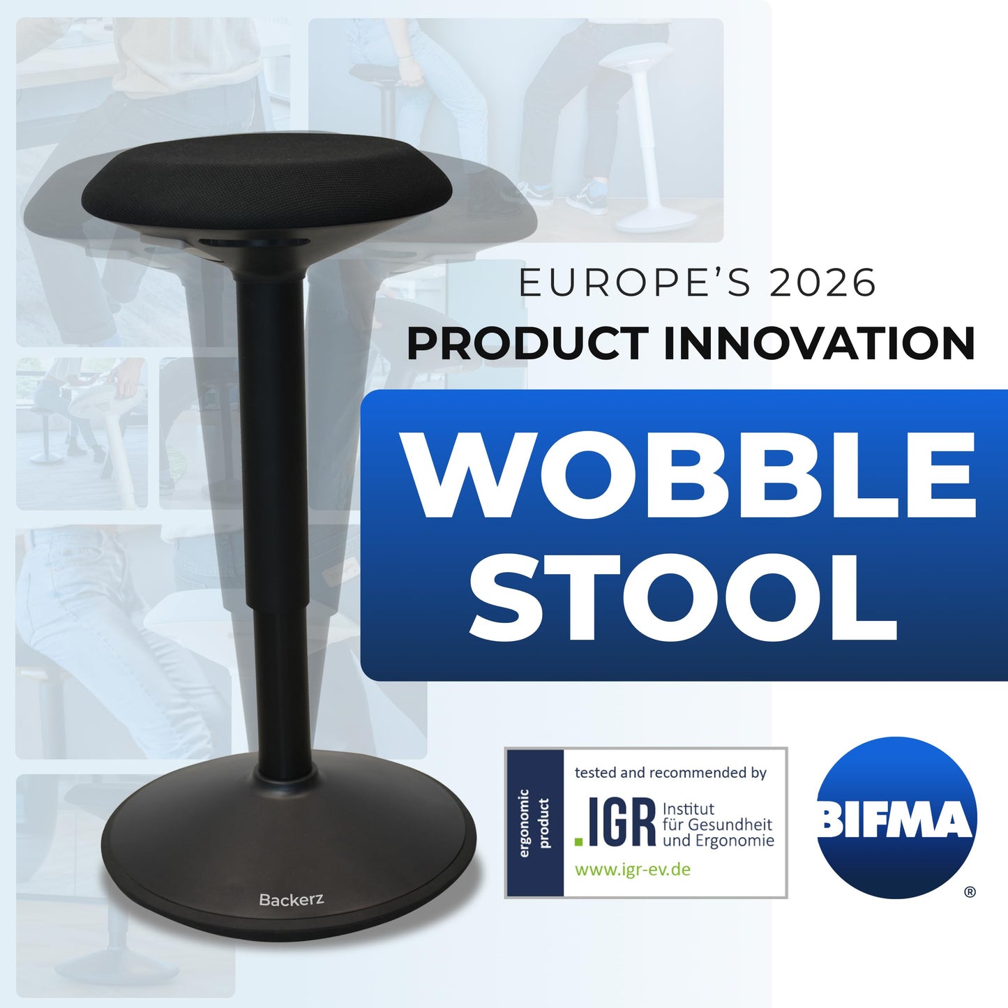 Backerz Ergonomic Desk Stool for Office – Height Adjustable Wobble Stool 55-80 cm