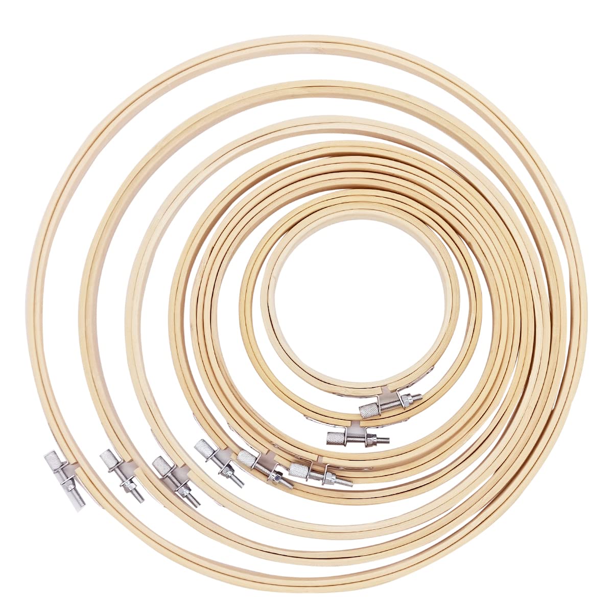 Worown 8 Sizes (10, 13, 15, 18, 20, 23, 26 & 30cm) Bamboo Embroidery Hoops, Adjustable Sewing Circle Rings, Wooden Round Cross Stitch Hoops for Hand