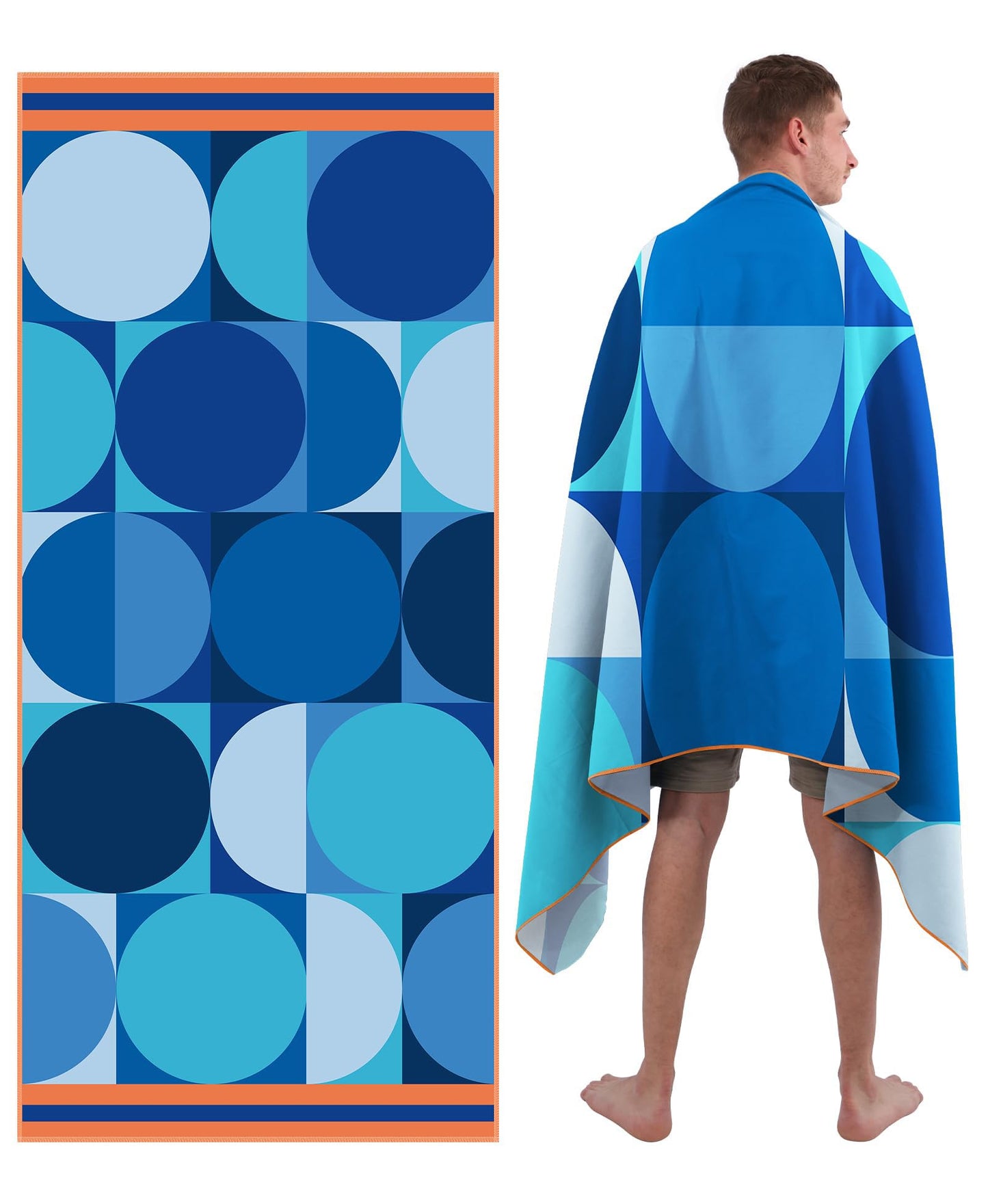 Style Slice Microfibre Beach Towel Extra Large - Sand Free Quick Dry Lightweight Beach Towels for Adults, Includes Mesh Bag - Geometric Circles Blue,