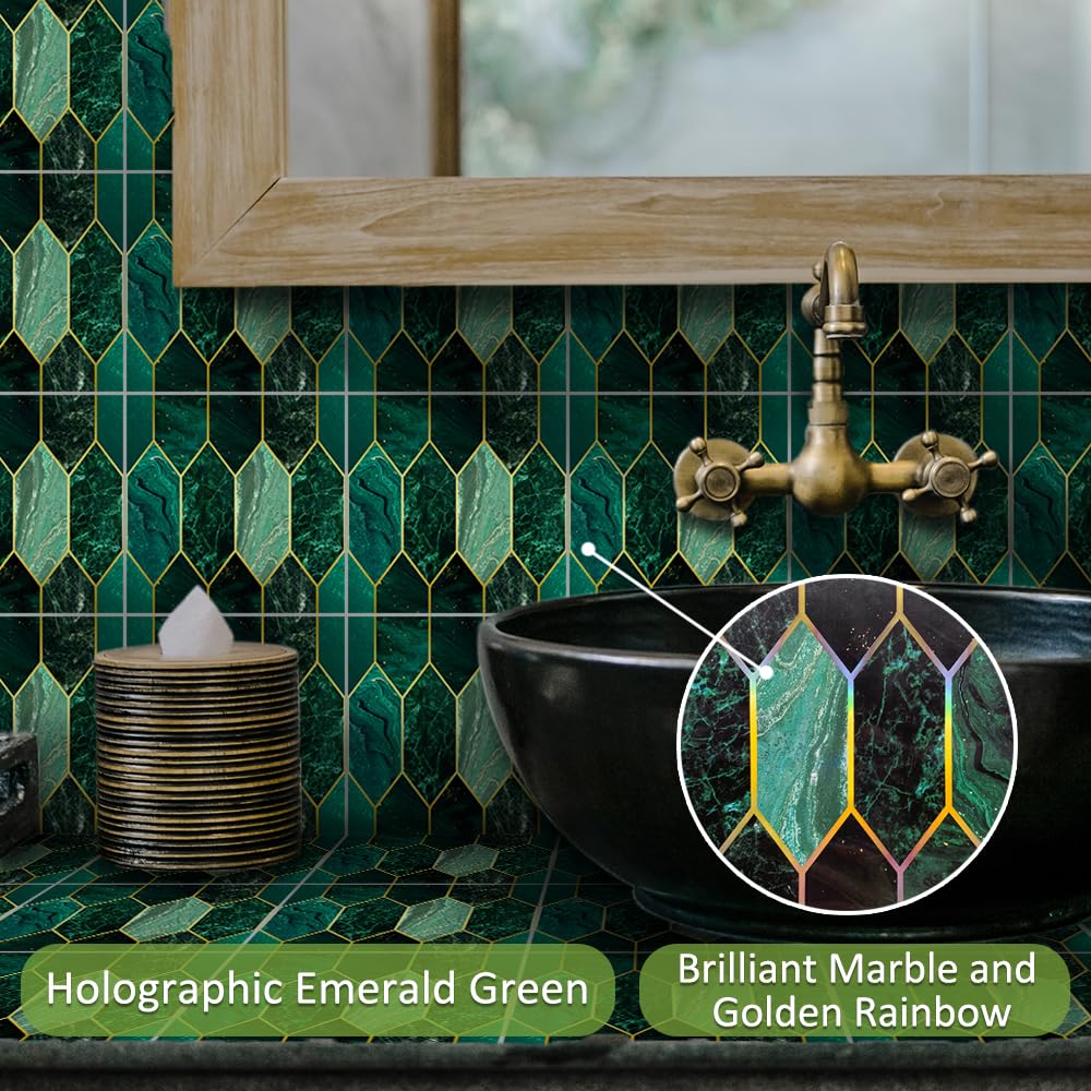 funlife Peel and Stick Wall Tiles, Stick on Tiles Self-Adhesive Square Tile Stickers, Water Resistant Art Deco Backsplash for Kitchen Bathroom,