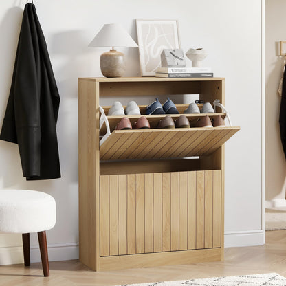 Semiocthome 2 Tier Drawer Shoe Cabinet, 80×60×24cm Wooden Shoe Storage Cabinet, Artistic Storage Cupboard for Hallway and Indoor Use
