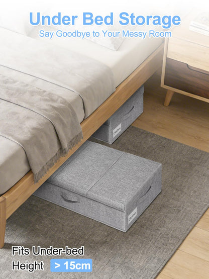 JUPELI 48L Rigid Under Bed Storage Boxes with Lids,15 cm High, 2Pack, Grey