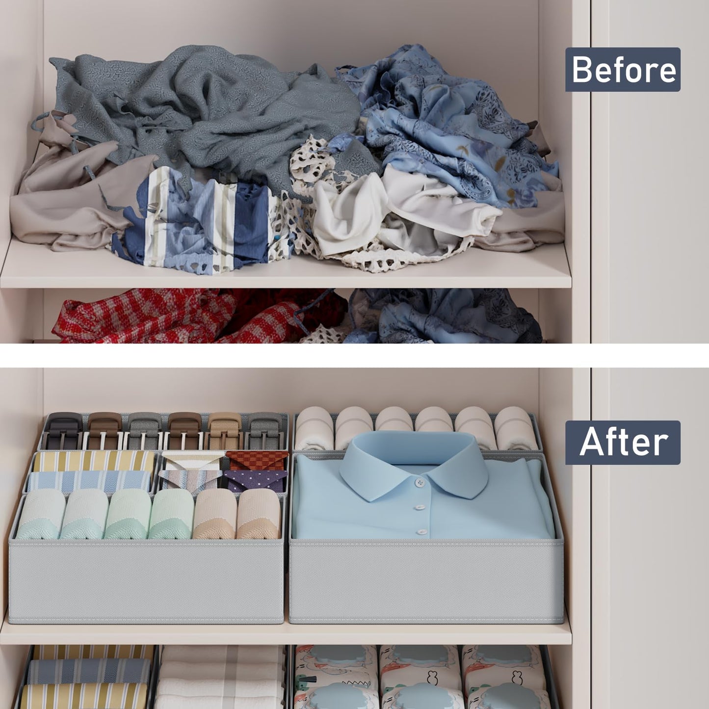 DIMJ 12 Pack Drawer Organisers Foldable Storage Box Fabric Drawer Dividers Wardrobe Storage Organiser Storage Cubes for Bras, Socks, Underwear, Ties