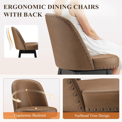 Bar Stools Set of 6, 360° Swivel Counter Stools with Upholstered Seat, Wooden Frame & Nailhead Trim