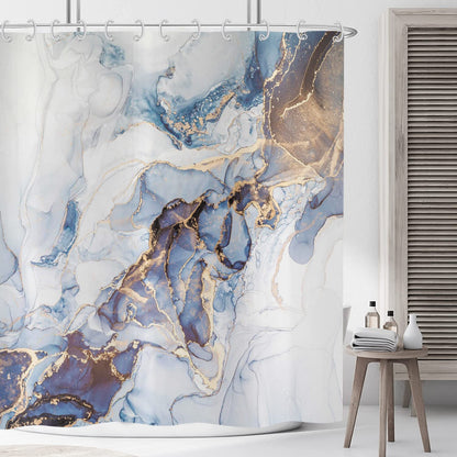 ASDCXZ Marble Shower Curtain 180x180 cm, Modern Abstract Art Blue Gold White Marble Optic Texture Bath Washable Shower Curtains Polyester Textile