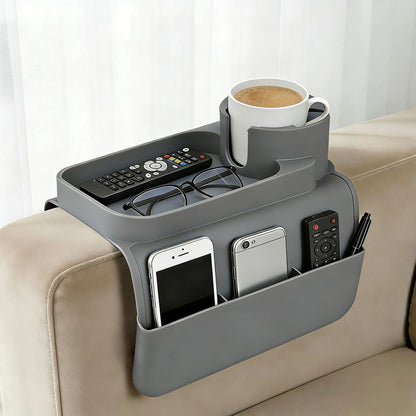 Sofa Arm Tray - Silicone Non-Slip Armchair Tray Caddy, Arm Chair Armrest Table Trays, with Double Side Pockets, Sofa Organiser for Cups, Phones