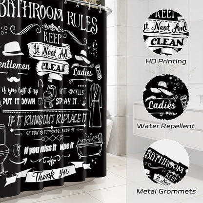 Dazzlewall Black Shower Curtain for Bathroom Mould & Mildew Resistant