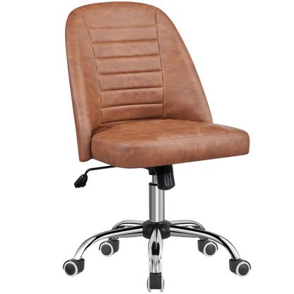 Yaheetech Armless Faux Leather Office Chair Swivel Back Support Retro Brown