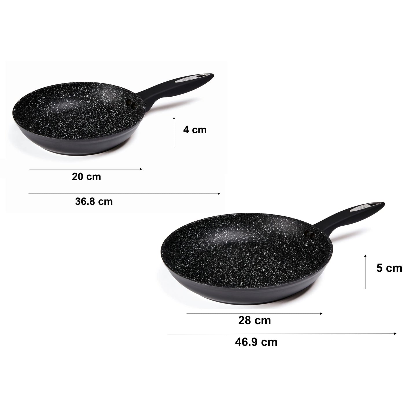 Zyliss E980107 Ultimate Non-Stick 2 x Frying Pans Set, 20cm/8in and 28cm/11in, Forged Aluminium, Black, Rockpearl Plus Non-Stick Technology, Suitable