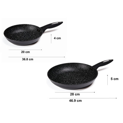 Zyliss E980107 Ultimate Non-Stick 2 x Frying Pans Set, 20cm/8in and 28cm/11in, Forged Aluminium, Black, Rockpearl Plus Non-Stick Technology, Suitable