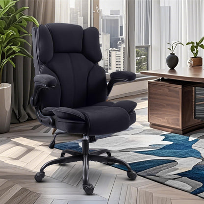 GGCIR Office Chair,Fabric Desk Chair with 90° Flip-up Armrest for Home or Office,Ergonomic Durable with Adjustable Height(Black)