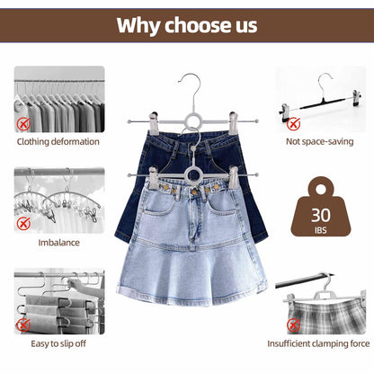 Trouser Hangers with Clips,10Pack 30cm Adjustable Heavy Duty Metal Coat Hangers,Space Saving Skirt Hangers for Women,Non-Slip Shorts Jeans Pants