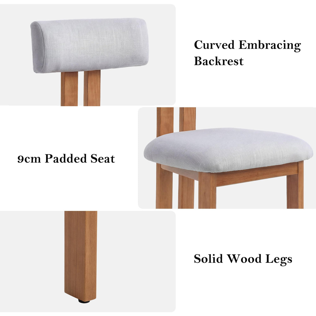 younturn Retro Mid Century Dining Chairs Set of 2, Linen Upholstered Seats with Backrest and Solid Wooden Legs, Kitchen Chairs for Dining Room