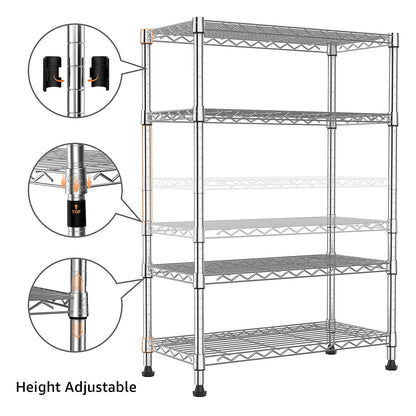 M MZG Height Adjustable Shelves,Heavy Duty Wire Pantry Shelving for Tool Sheds, Garage, and Storehouse,Metal,Chrome,4 tier,35 x 75 x 120 cm