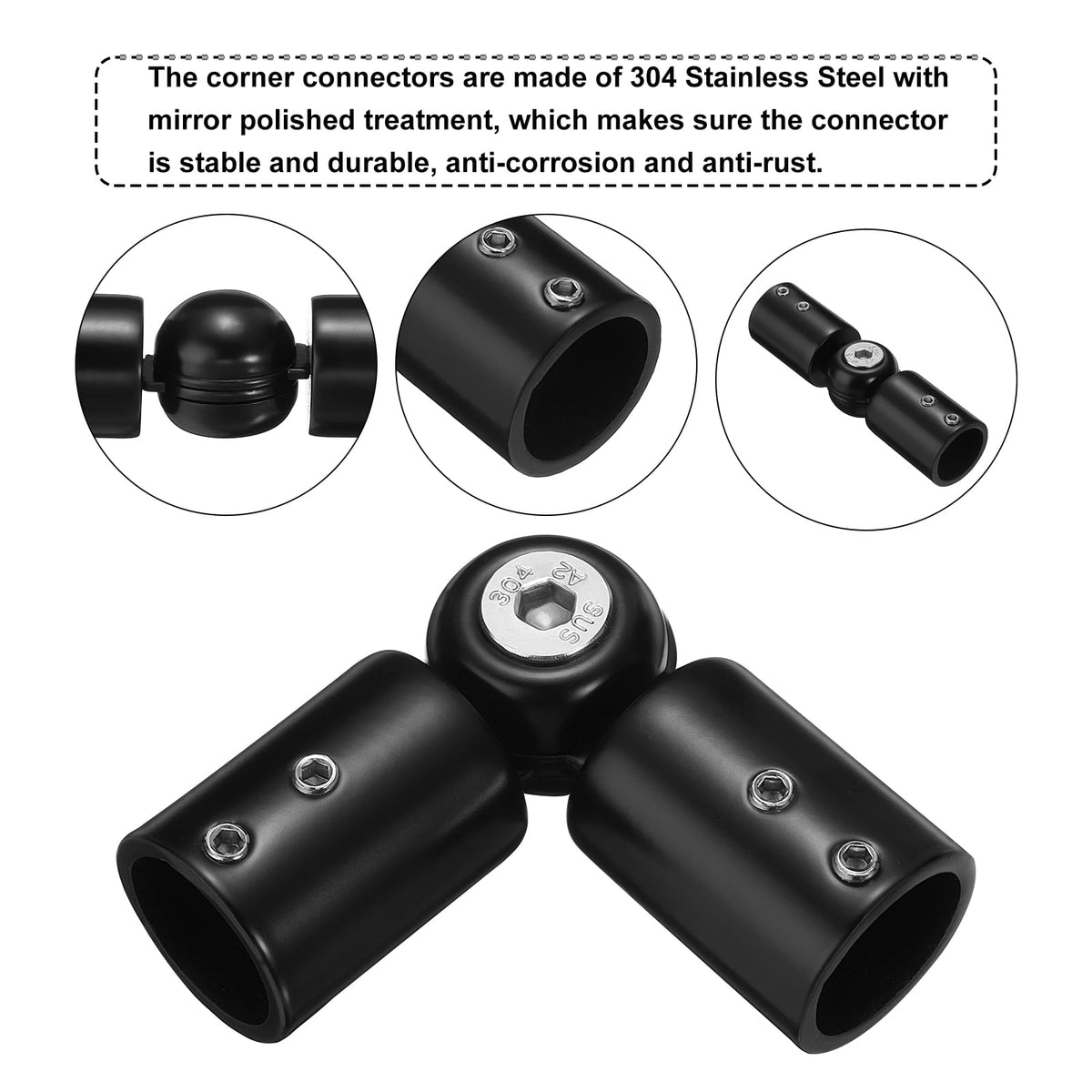 sourcing map 2pcs Corner Curtain Rod Connector, Hinged Elbow Connector Curtain Rod Corner Connector with Hex Wrench for 3/4 Inch OD Bay Window