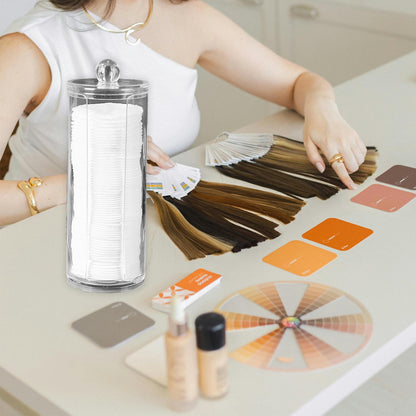 Bojueshaw Single Layer Acrylic Cotton Pads Organiser,Round Swabs Jar,Clear Makeup Storage Box with Lid for Bathroom & Dressing Table